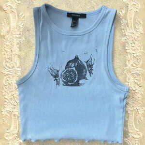 Upcycled Light Blue Hand-printed Indie Graphic Fig Cami Crop Top